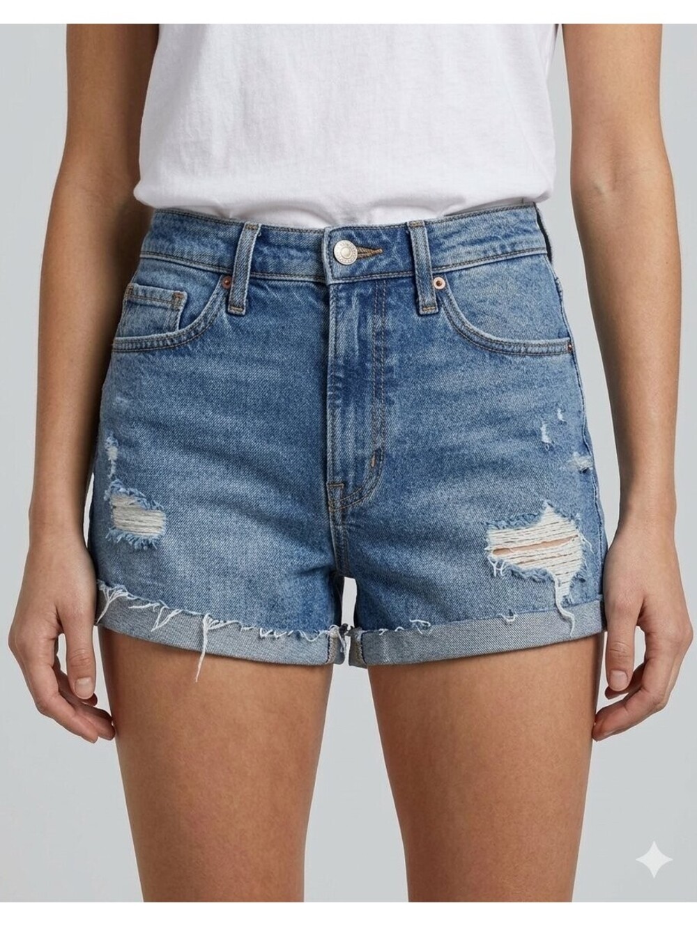 Old Navy O.G. 4/6 Straight High-Rise Denim Cut Off Shorts Pockets Women's Blue